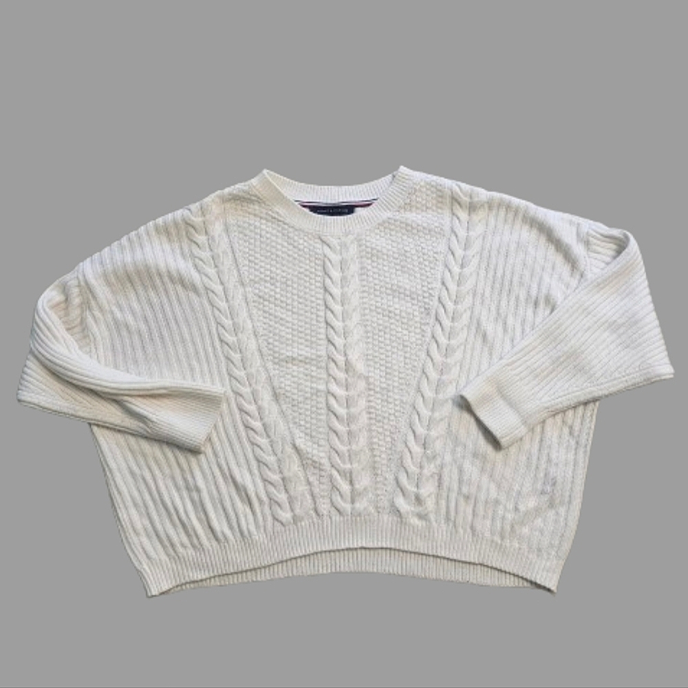 Tommy Hilfiger Cable Knit Sweater Oversized Cropped Xl